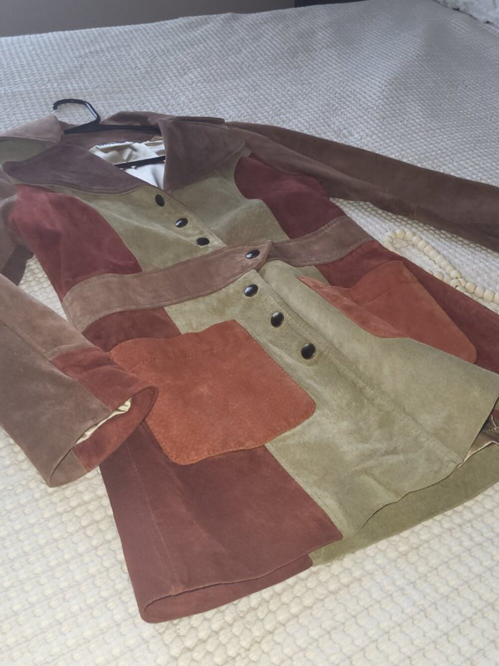 Vintage Mambo Genuine Suede Leather Patchwork Jacket Coat Made In USA 70s Boho M - Picture 2 of 13
